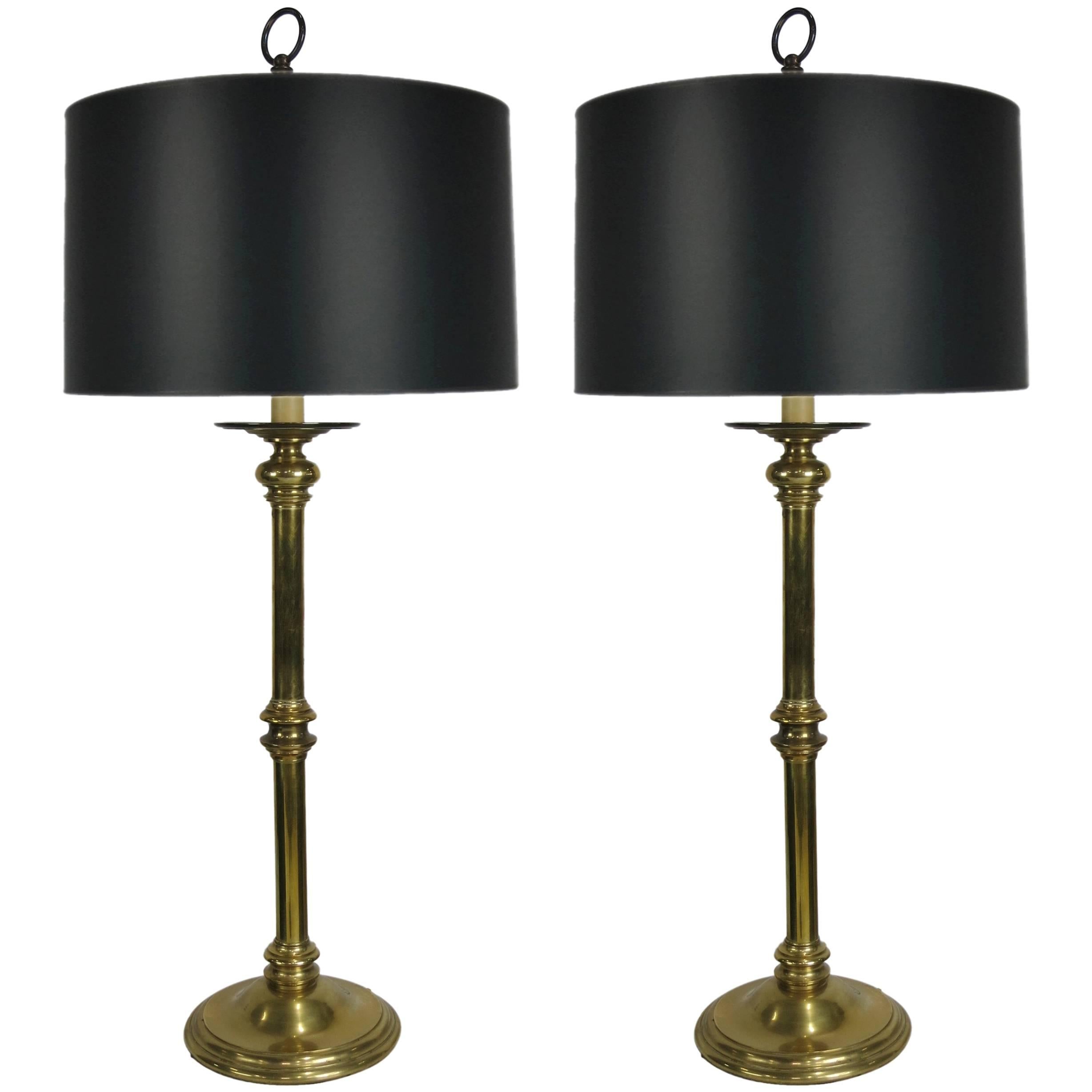 Pair of Brass Candlestick Lamps by Paul Hanson