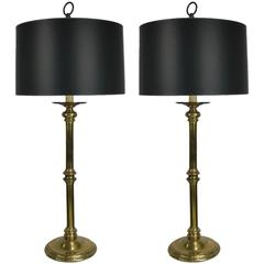 Pair of Brass Candlestick Lamps by Paul Hanson 12