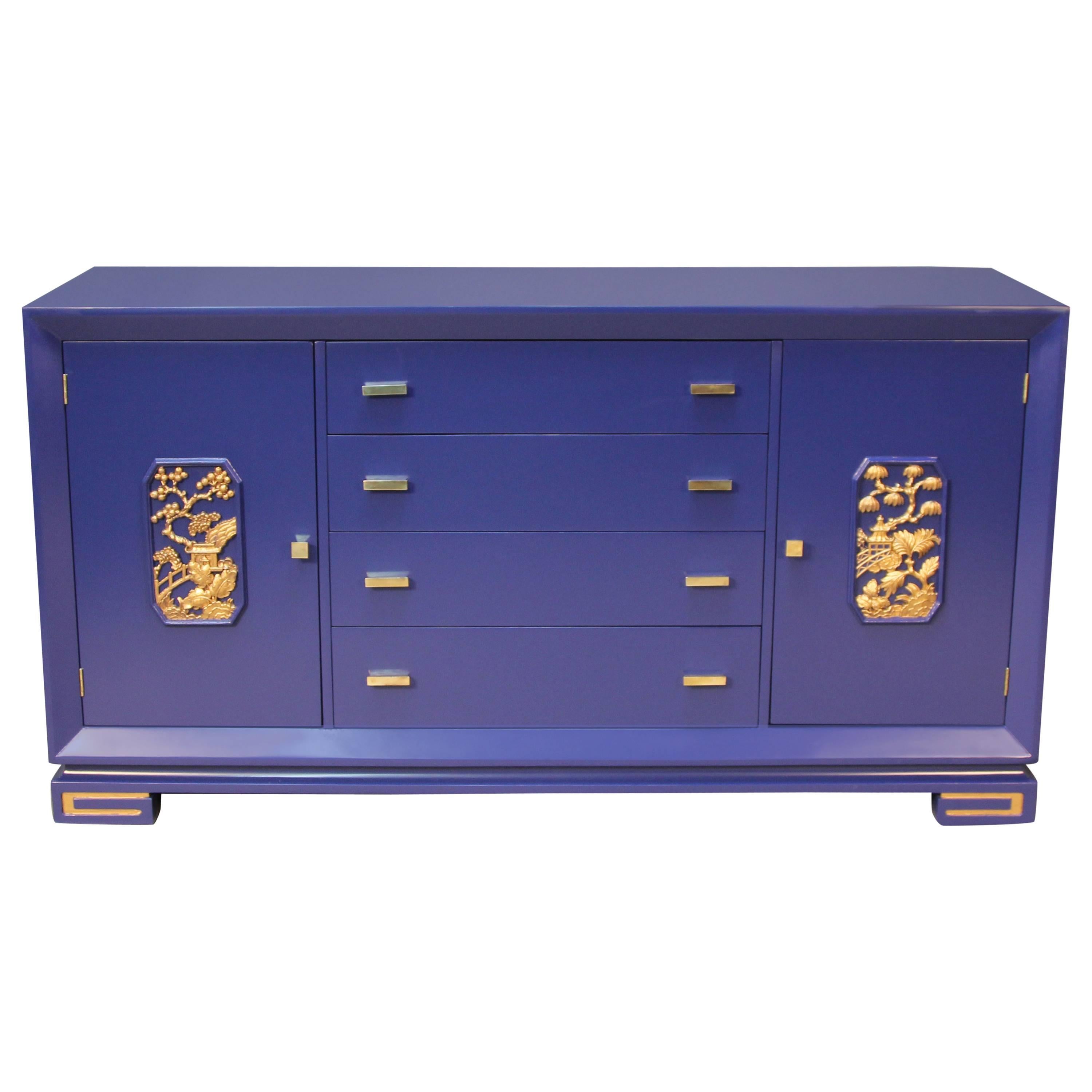 James Mont Newly Lacquered Sideboard with Brass Details