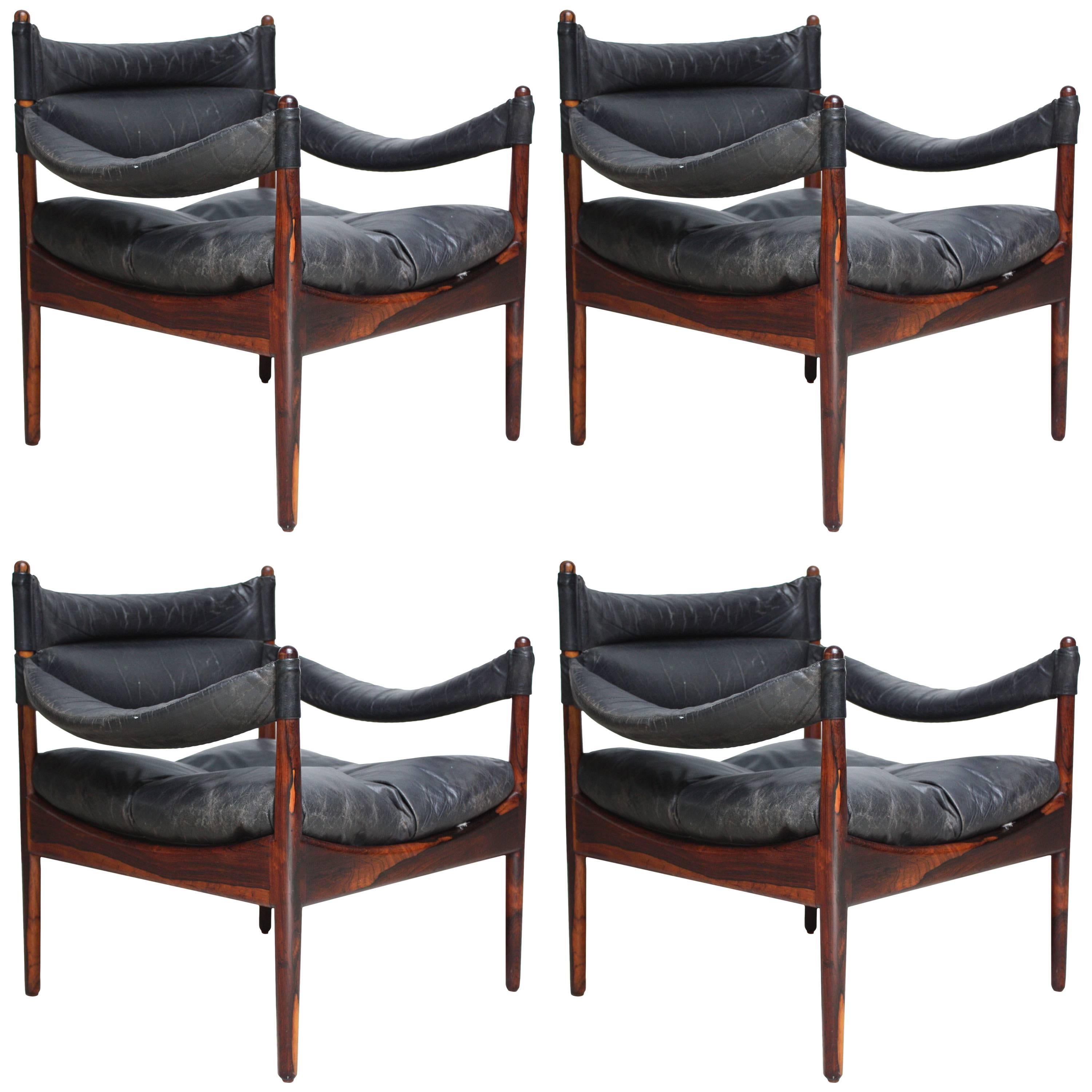 Set of Four Kristian Solmer Vedel 'Modus' Rosewood Lounge Chairs 