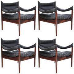 Set of Four Kristian Solmer Vedel 'Modus' Rosewood Lounge Chairs 6
