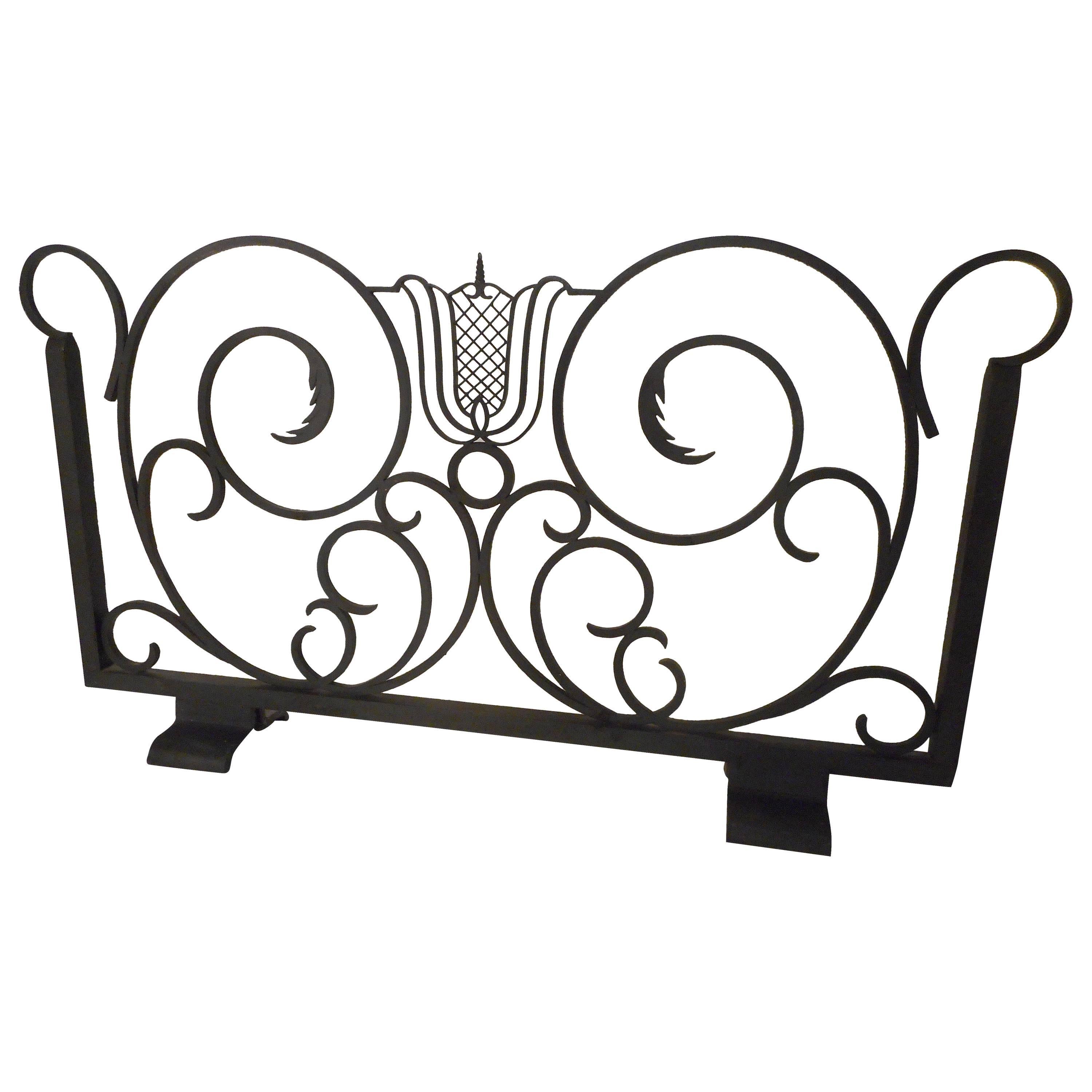 Wrought Iron Firescreen Attributed to Raymond Subes For Sale