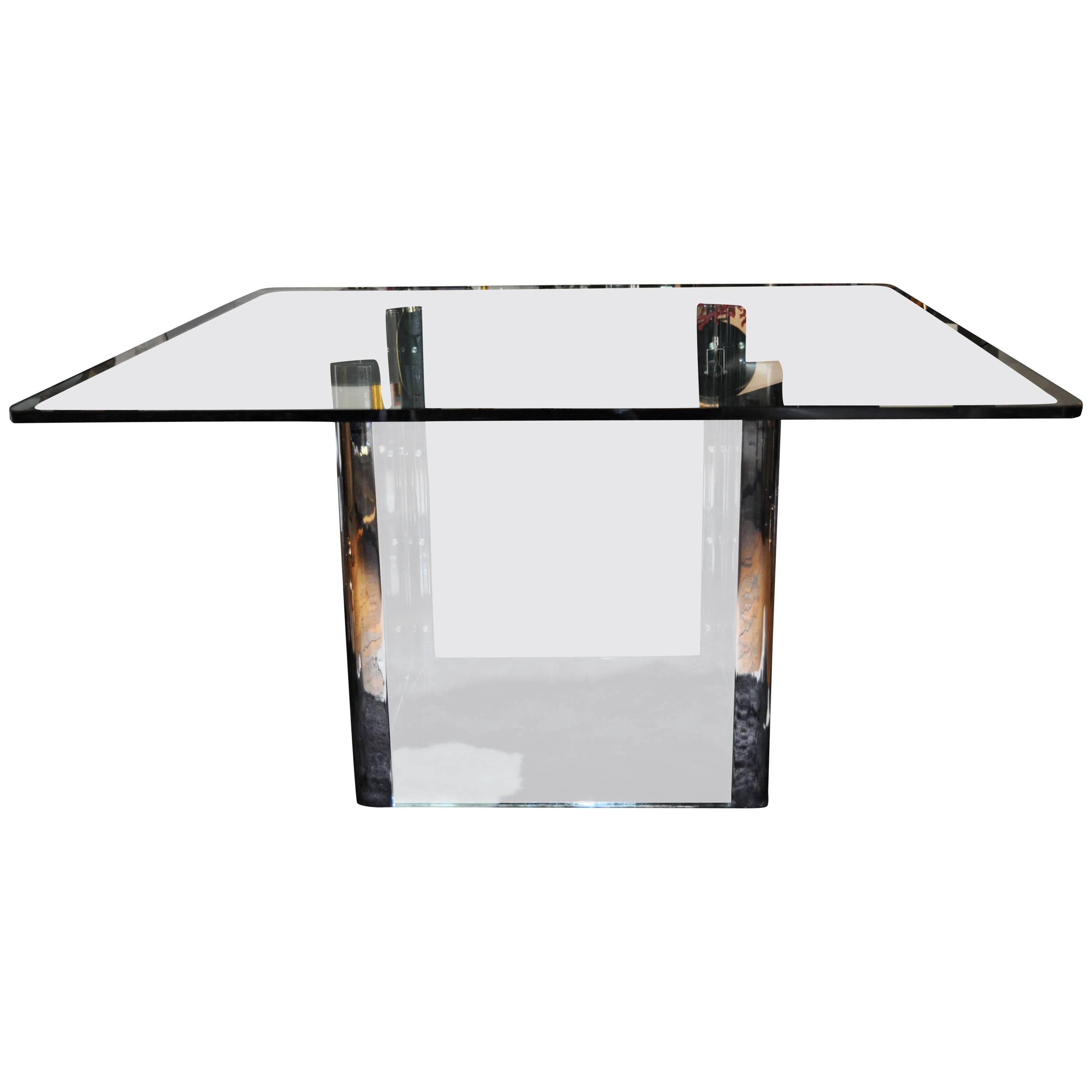 Pace Collection Chrome and Glass Square Dining Table Base, 1970's For Sale