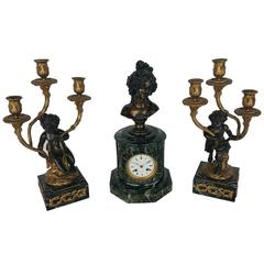 Antique French Bronze Clock/Candelabra Set