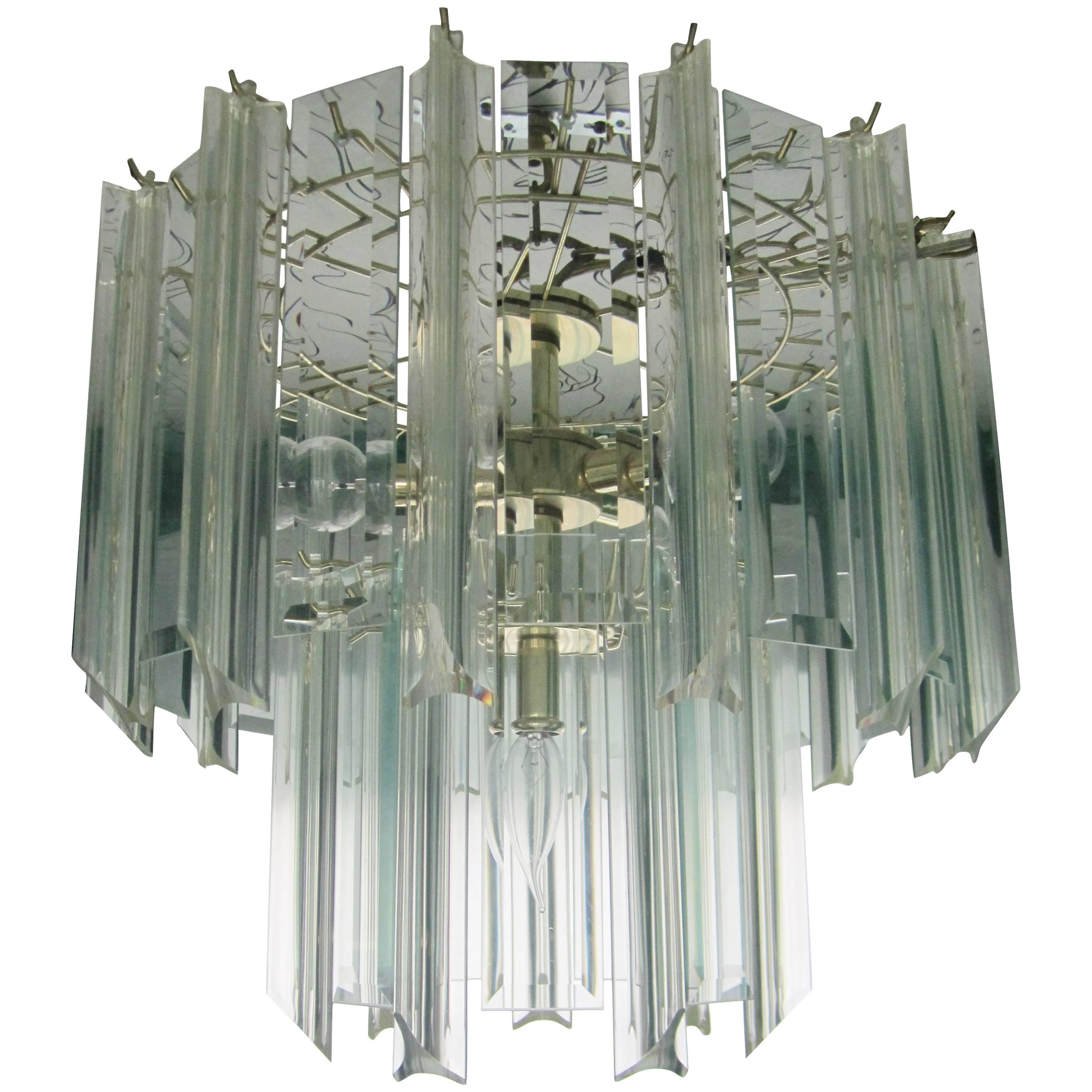 Modern Lucite and Crystal Two-Tier Chandelier, ca. 1960s
