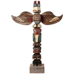 All Original Colorful Folk Art Totem Pole, Large, 1979 