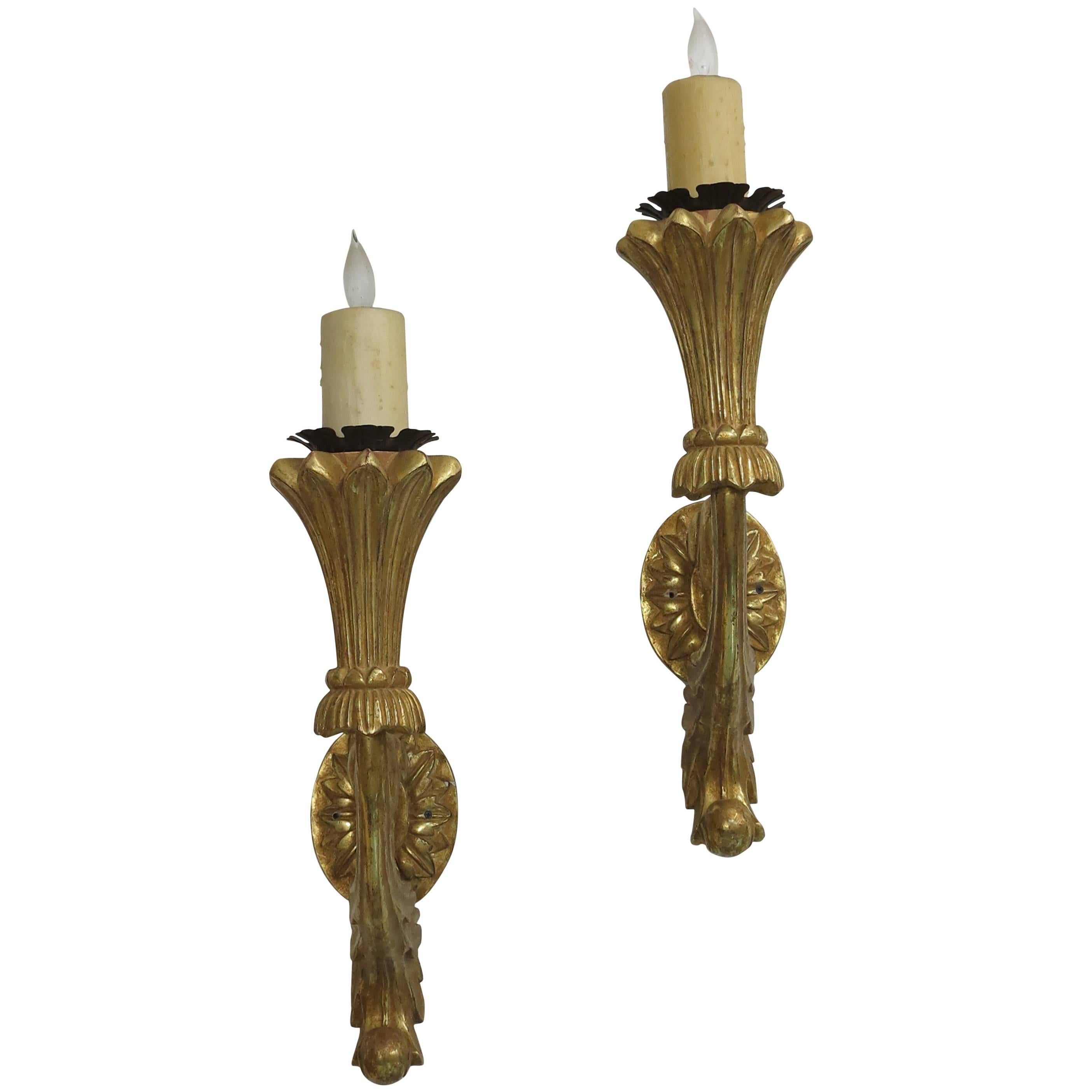 Italian Carved Gilt wood wall sconces