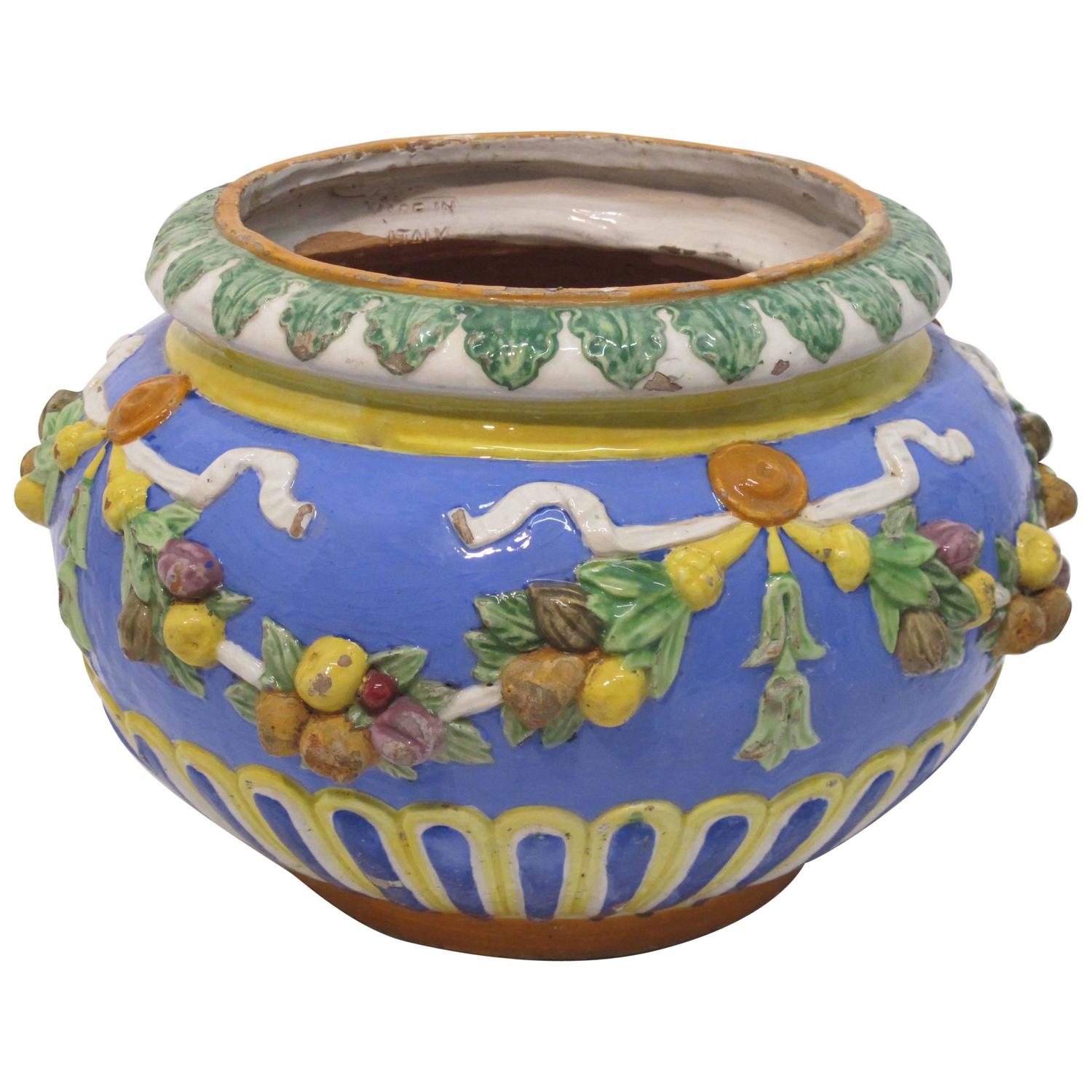 19th Century Italian Della Robbia TerraCotta Pot For Sale at 1stdibs