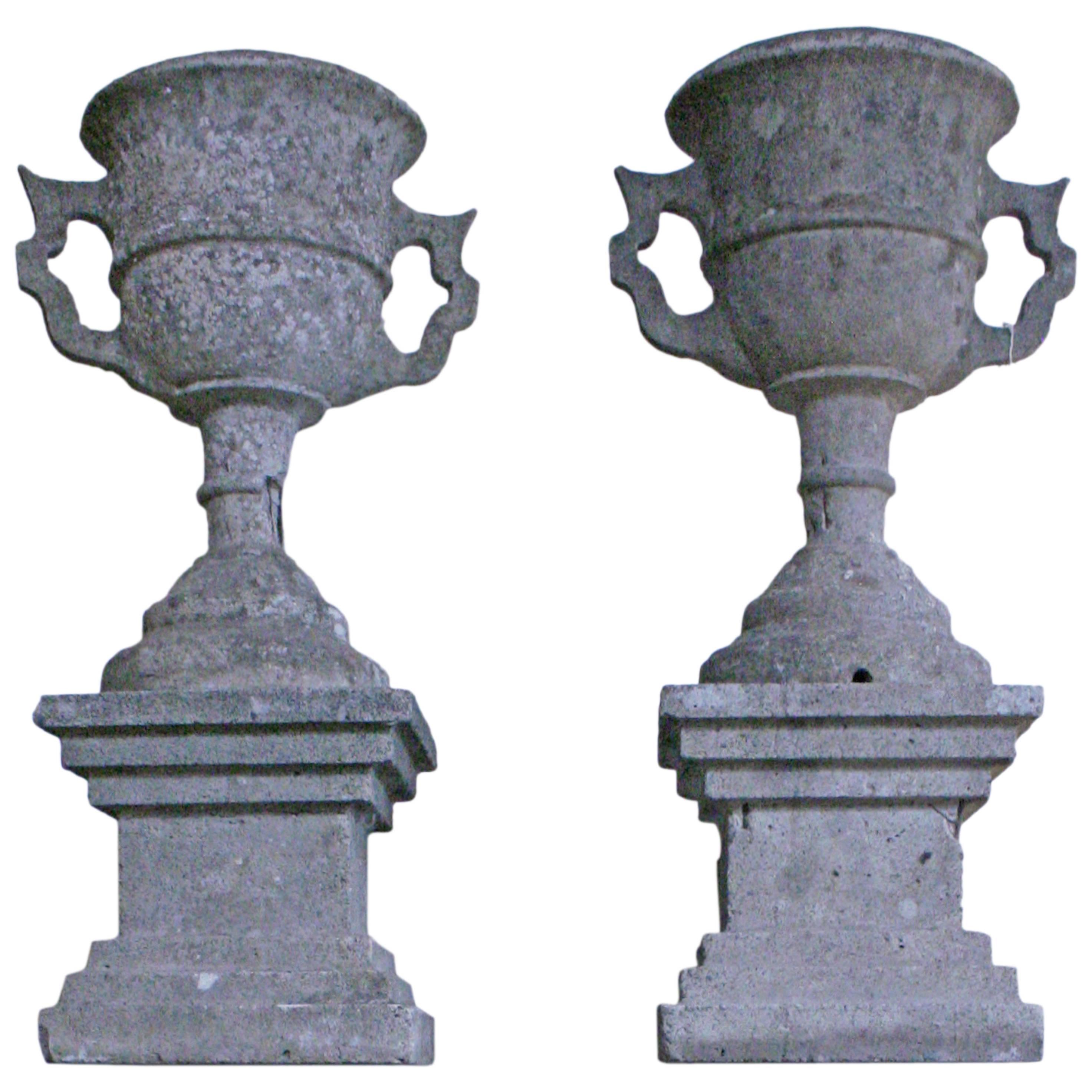 Stone Italian Urns on Acrylic Pedestals For Sale