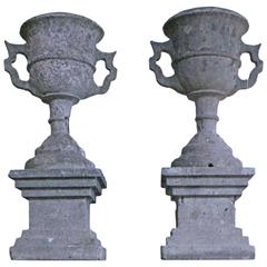 Stone Italian Urns on Acrylic Pedestals
