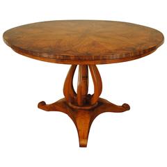 Antique German Neoclassical Walnut Veneered & Shaped Maple Center Table, 2ndq 19thc