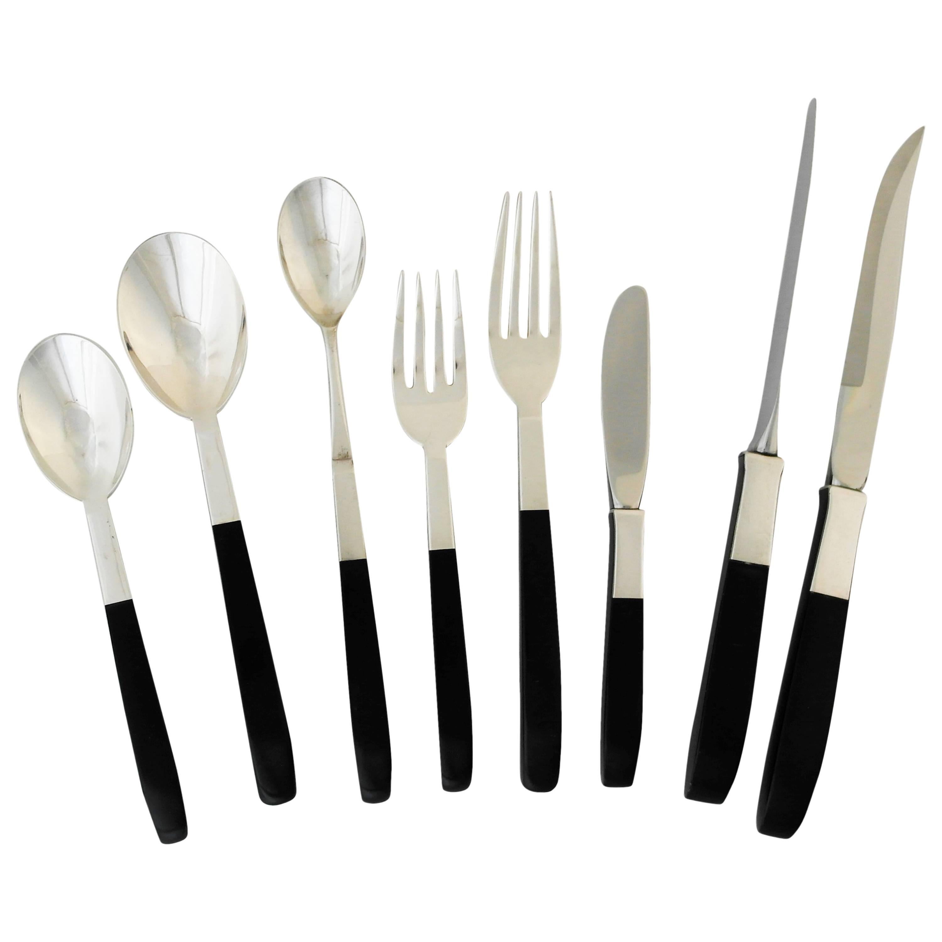 Lunt Contrast Sterling Silver Nylon Moderne Flatware Set for Eight, 72 Pieces For Sale