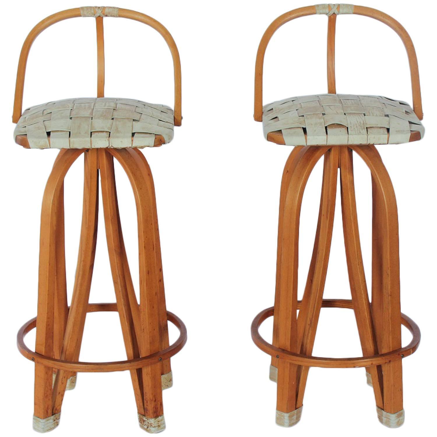 Stylish Modern Bentwood & Leather Bar Stools For Sale