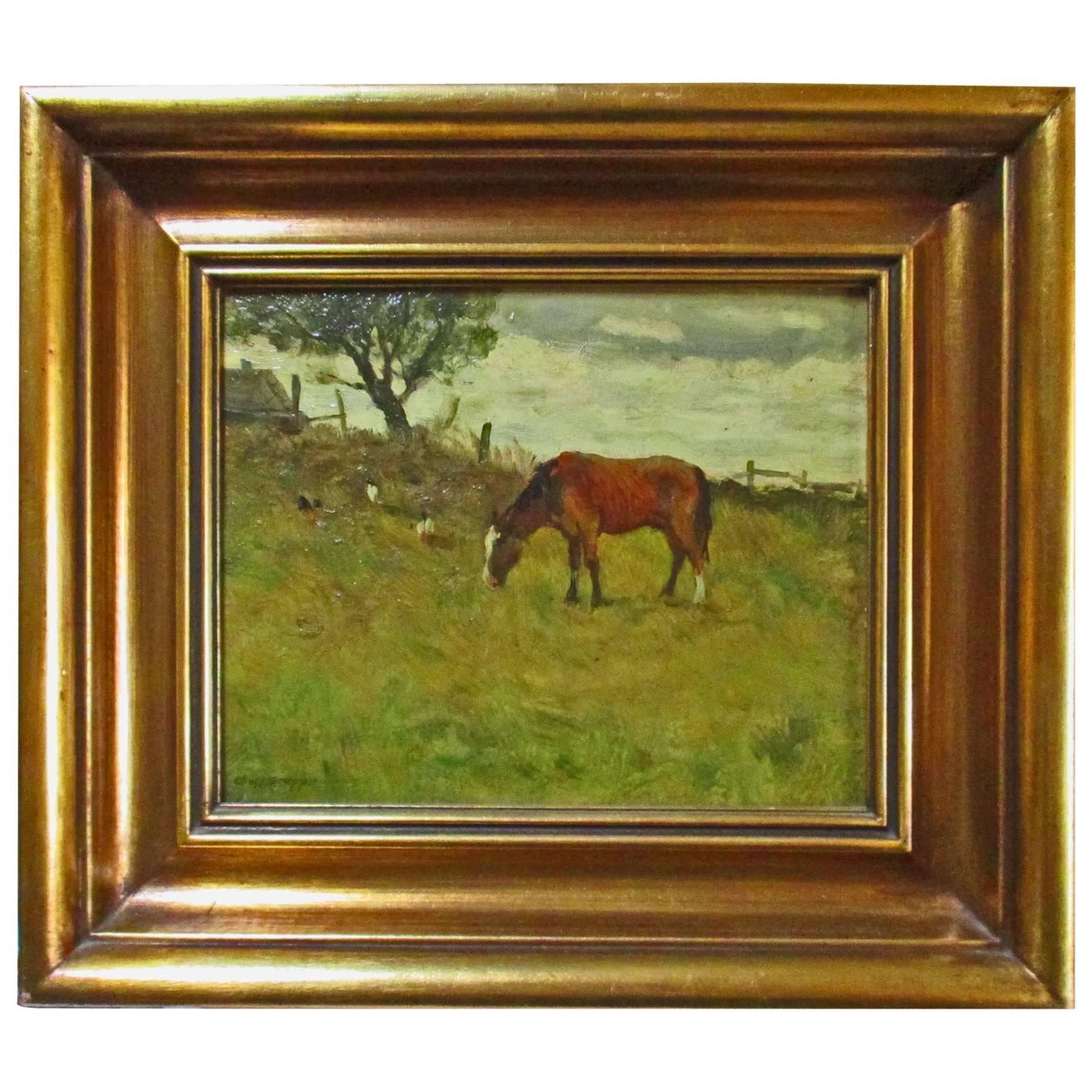 Chas. P. Gruppe Oil Painting of Grazing Horse in Pasture, Signed For Sale