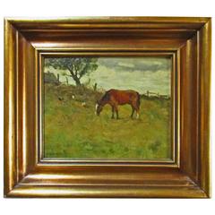 Chas. P. Gruppe Oil Painting of Grazing Horse in Pasture, Signed