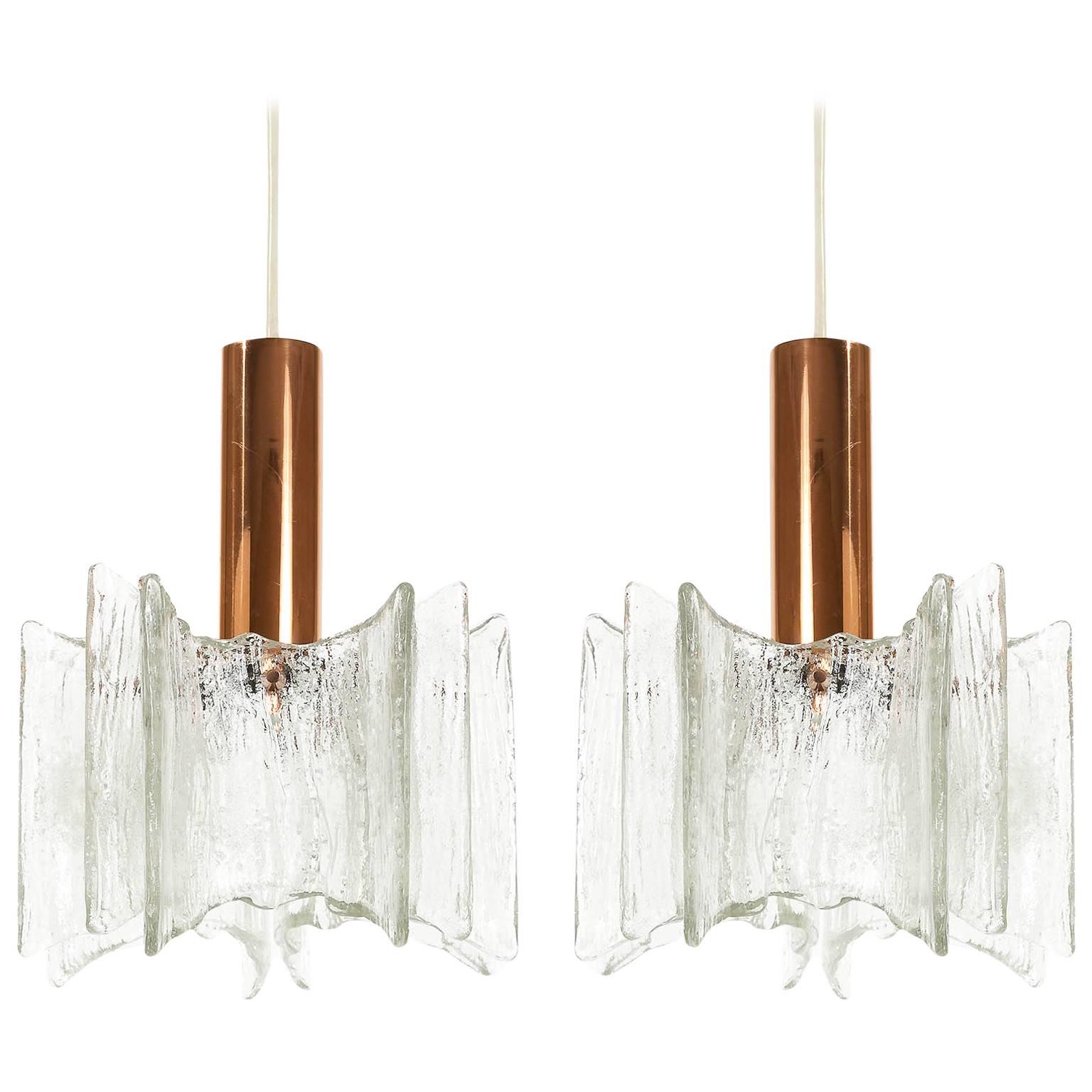 Pair of Kalmar Pendant Lights Copper Frosted Glass