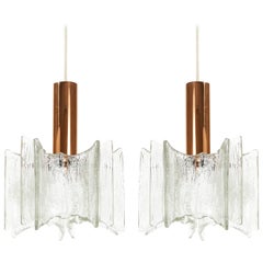 Pair of Kalmar Pendant Lights Copper Frosted Glass