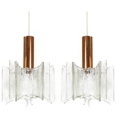 Pair of Kalmar Pendant Lights Copper Frosted Glass 1