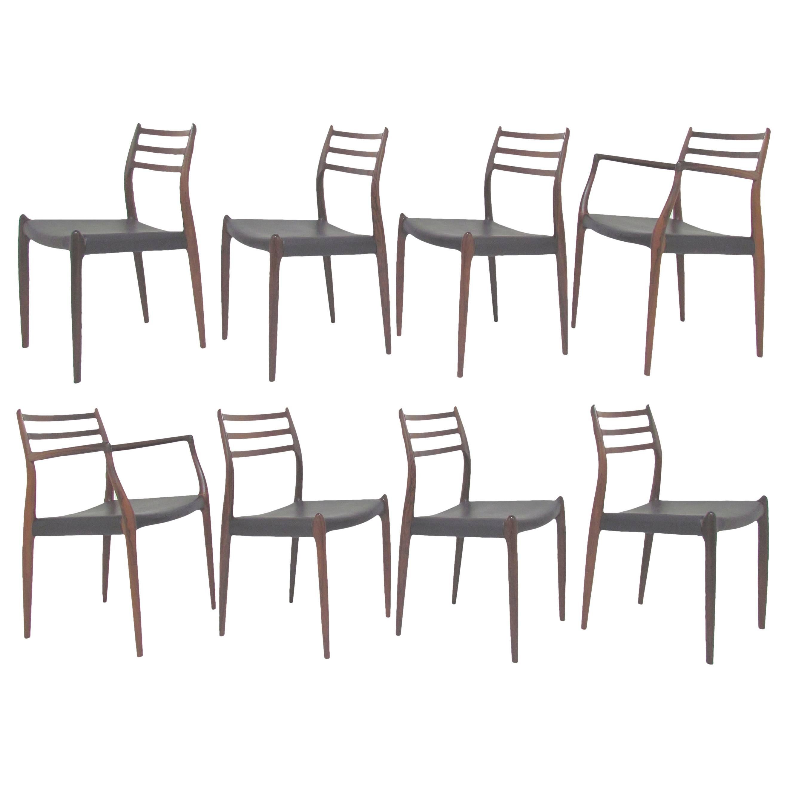 Set of Eight Danish Rosewood Dining Chairs by Niels Møller for J. L. Møller