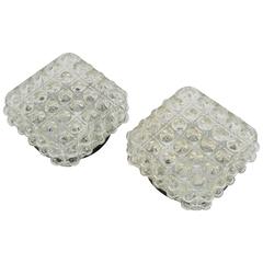 Pair of Petite Bubble Grid Square Flush Mounts