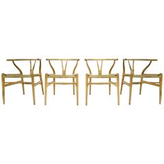 Vintage Hans Wegner Four Wishbone Chairs In Original Condition