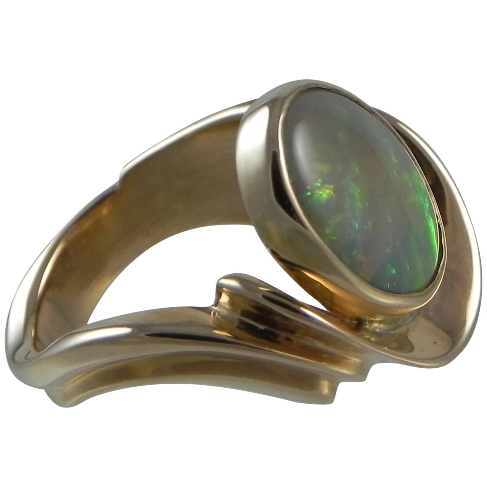 “What The Skies In Heaven Must Look Like” Gold and Opal One-of-a-Kind Ring For Sale
