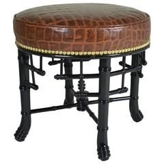 Regency Style Faux Bamboo Stool with Leather Cover