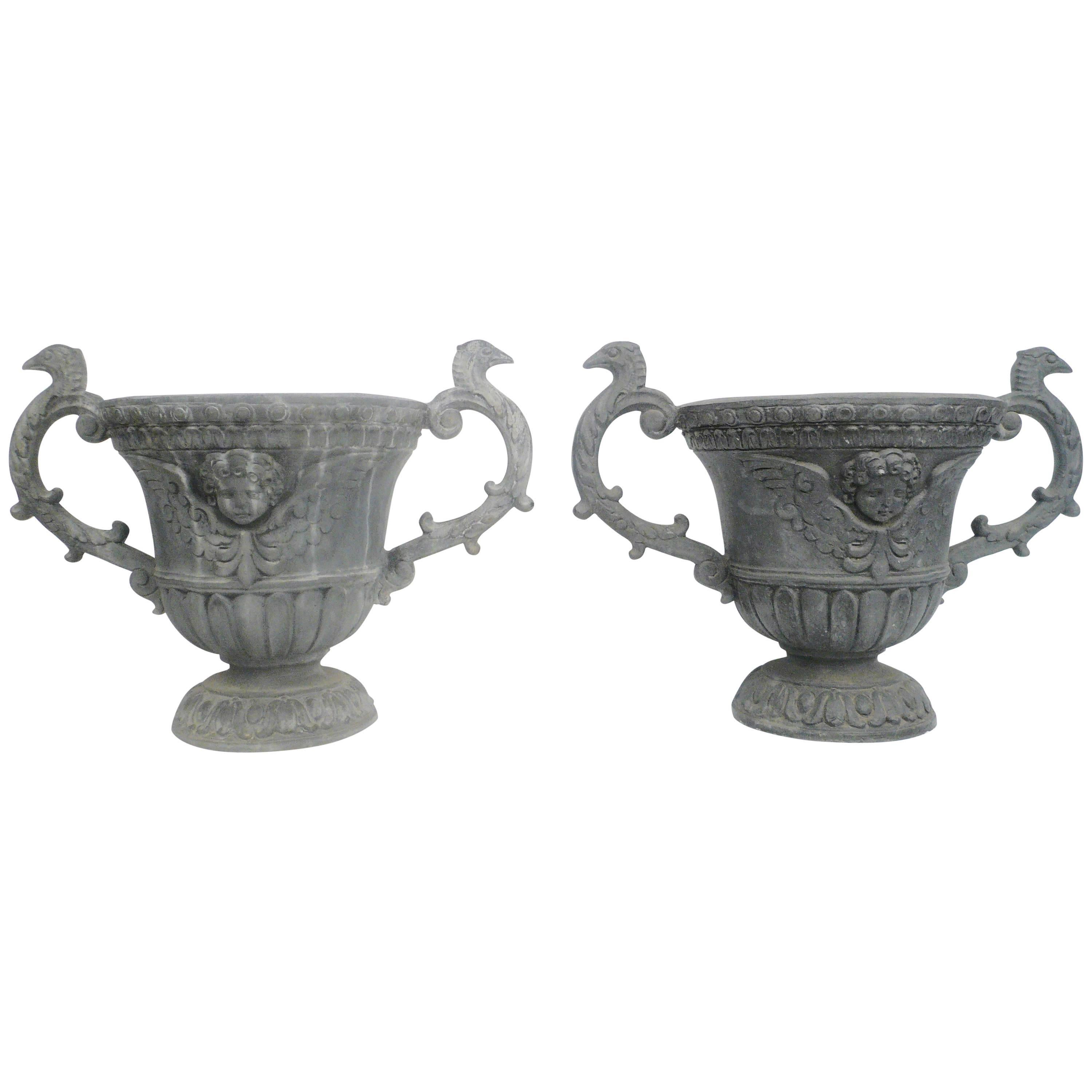 Pair of Old English Style Lead Garden Urns