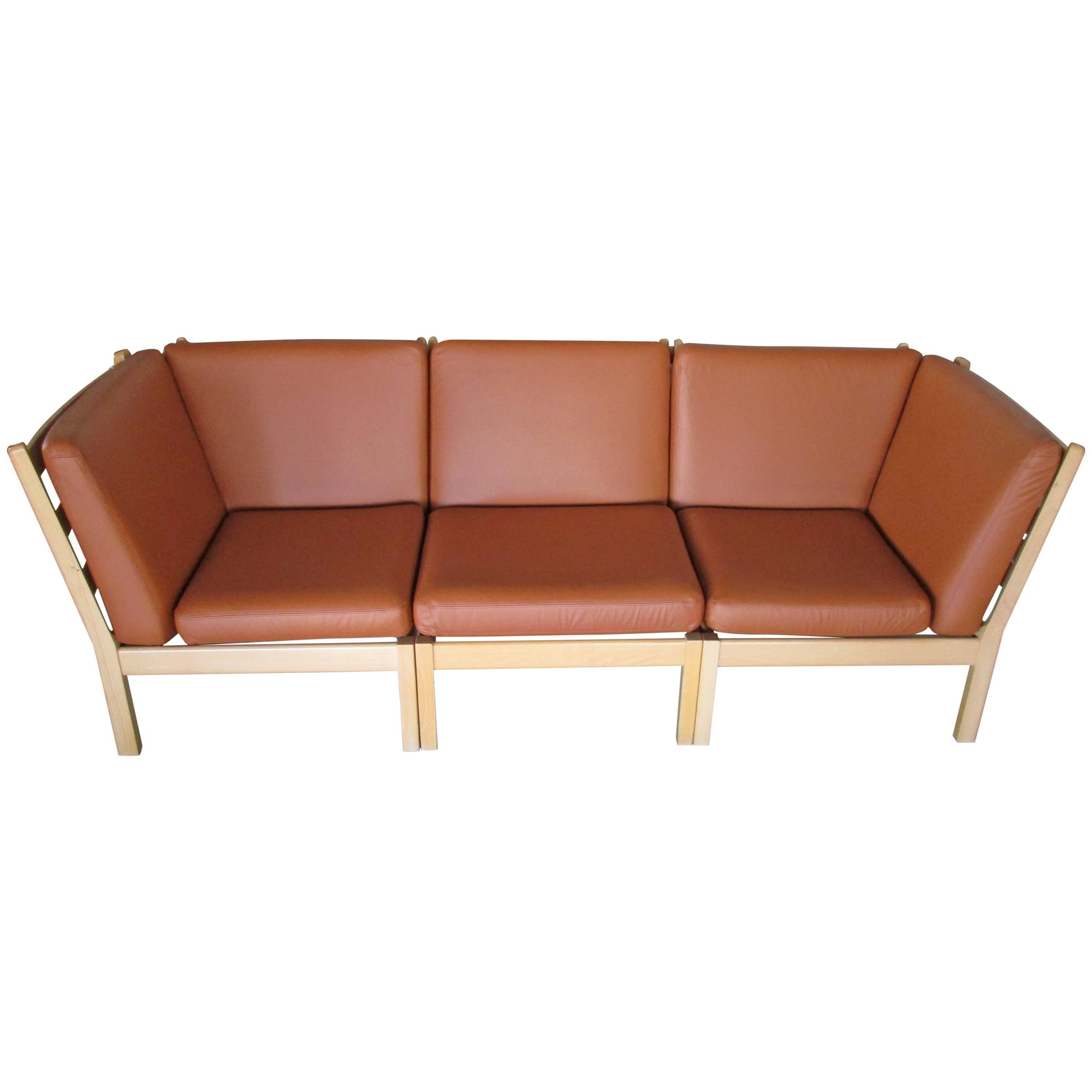 Hans J Wegner Model 280 Sectional Sofa in Beech and Cognac Leather For Sale