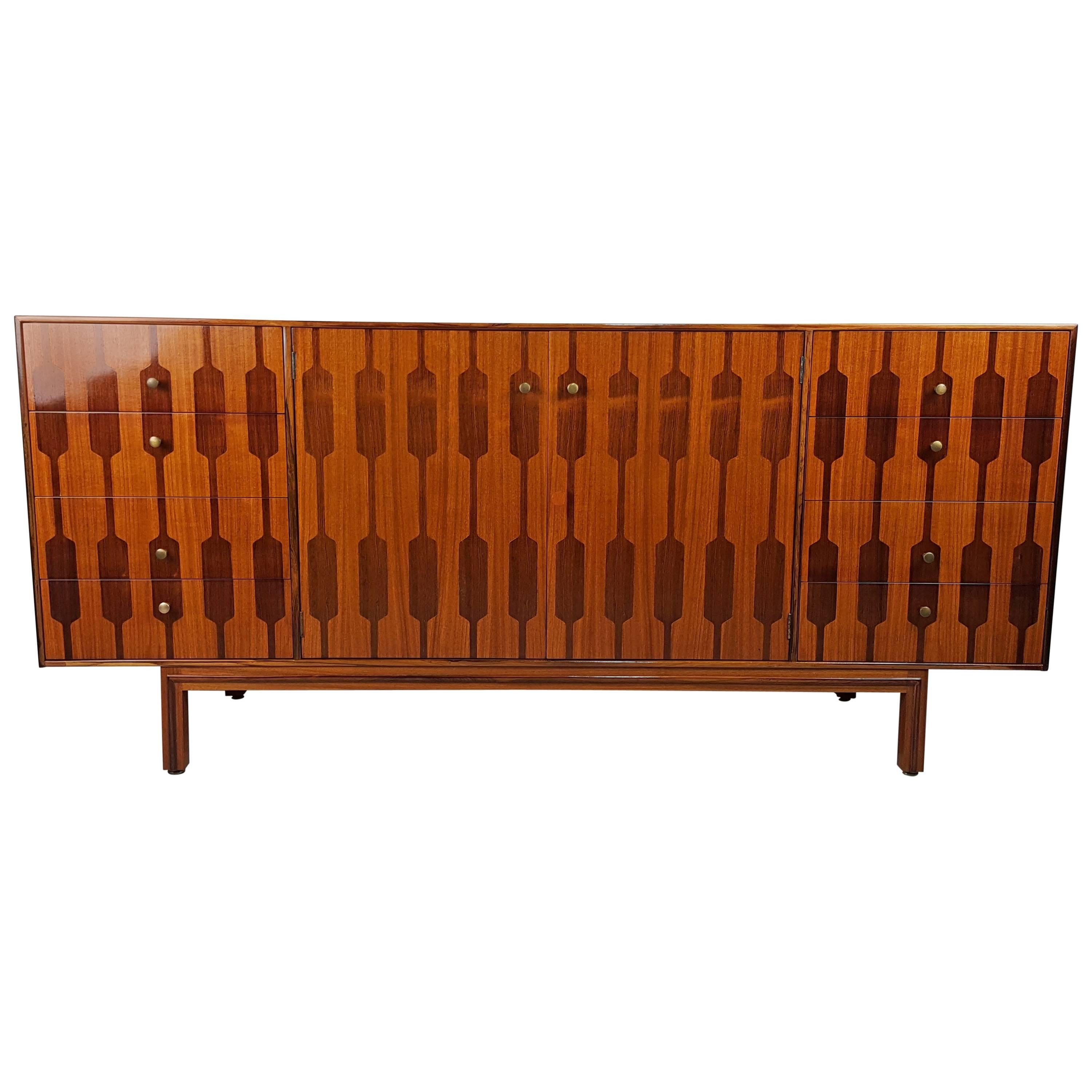 Amazing Inlayed Graphic Rosewood and Teak Chest by Romweber, 1950s