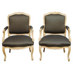 Pair of Louis XV Style Carved Fauteuil Armchairs 4