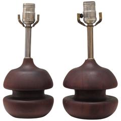 Hand Turned Midcentury Wood Lamps