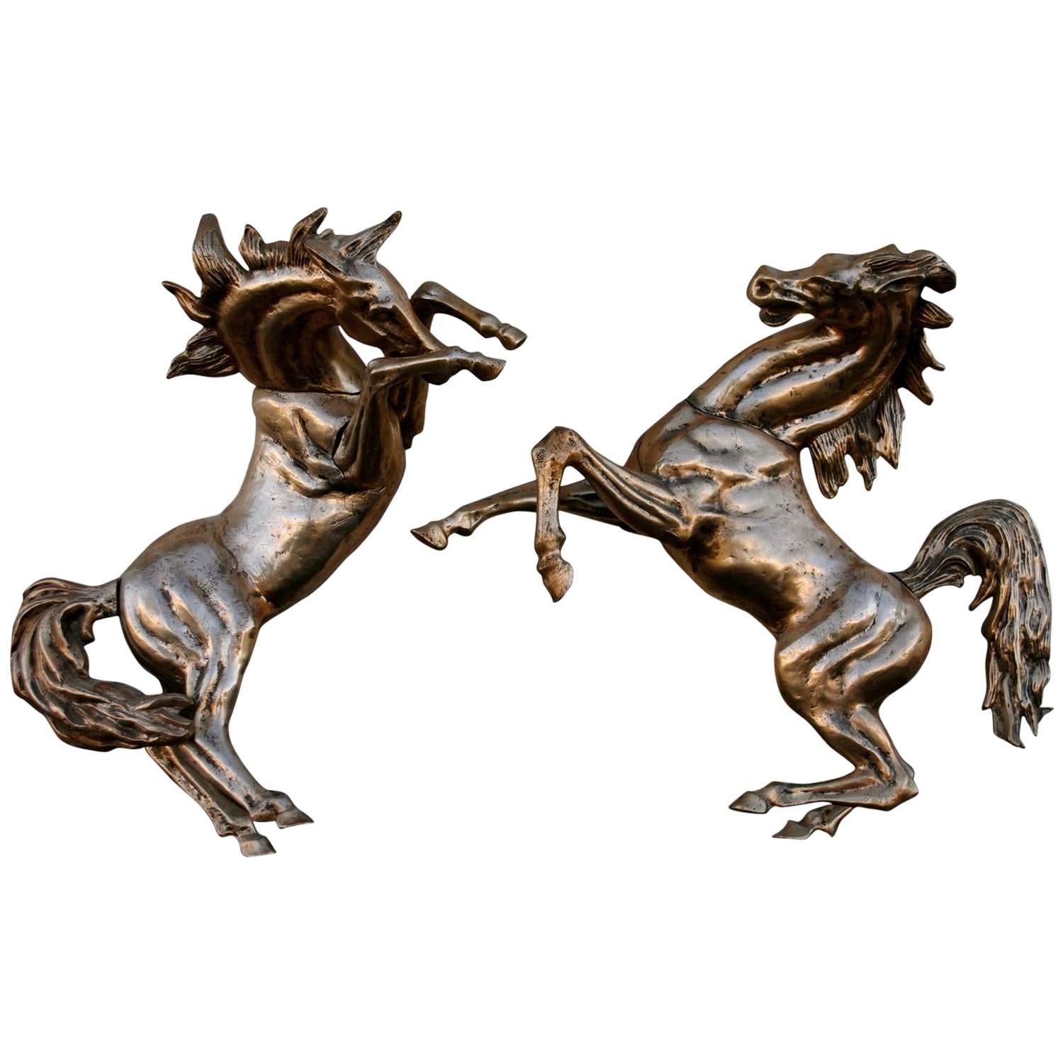 Pair of Metal Midcentury Wall Mount Bucking Horses