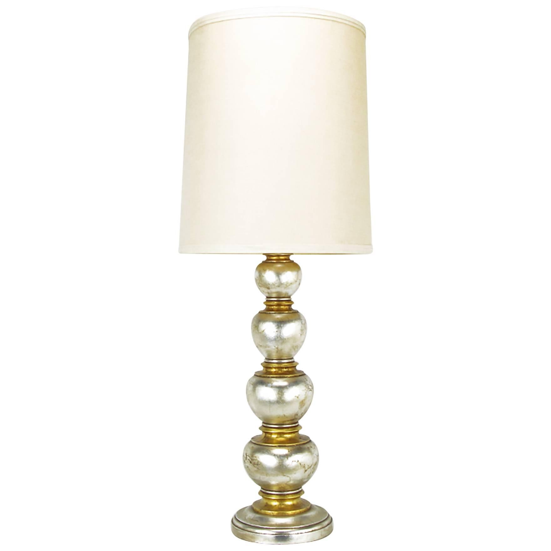 Frederick Cooper Silver and Gold Leaf Stacked Ball Table Lamp For Sale