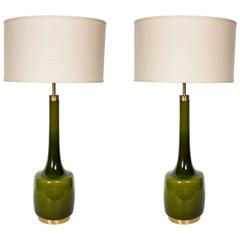 Pair of Moss Green Scandinavian Modern Lamps by Holm Sorenson