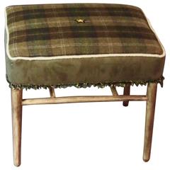 Midcentury Ottoman in Olive Green and Black Plaid