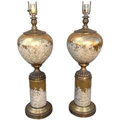 Pair of Églomisé and Decoupage Large-Scale Table Lamps