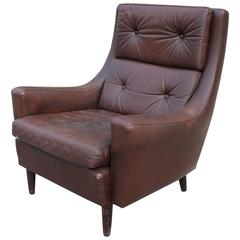 Wonderful Brown Leather Danish Lounge Chair
