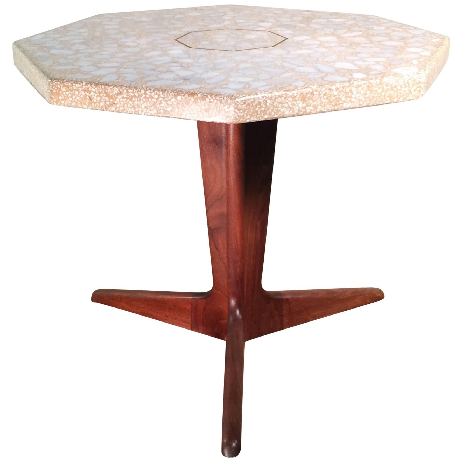 Custom Mid Century Modern Terrazzo Pedestal Side Table By Harvey Probber 