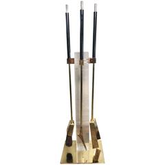 Alessandro Albrizzi Lucite and Brass Fireplace Tools