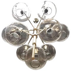 Impressive Hans-Agne Jakobsson Brass and Glass Globe Chandelier, Sweden, 1960s 