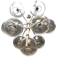 Impressive Hans-Agne Jakobsson Brass and Glass Globe Chandelier, Sweden, 1960s 3