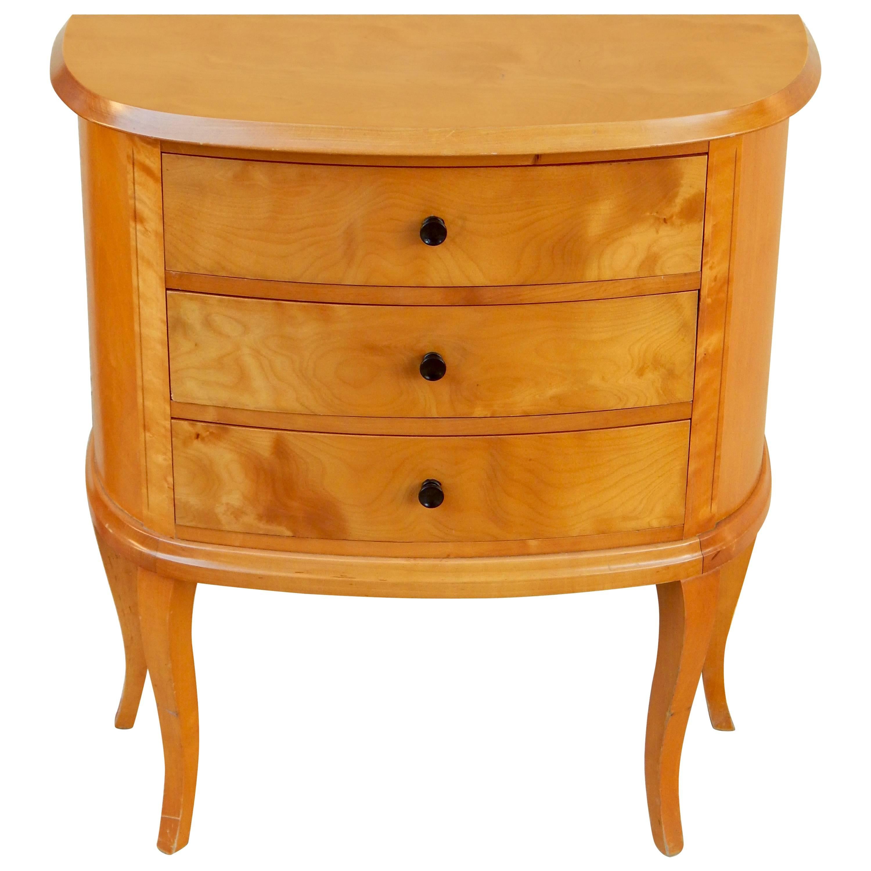 Swedish Art Deco Demilune Side Table in Golden Flame Birch, circa 1930 For Sale