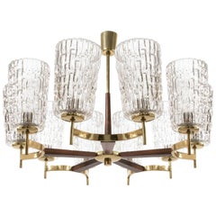 wood orb chandelier Pair of Large Chandeliers by Rupert Nikoll, Brass Wood and Glass, Austria, 1960