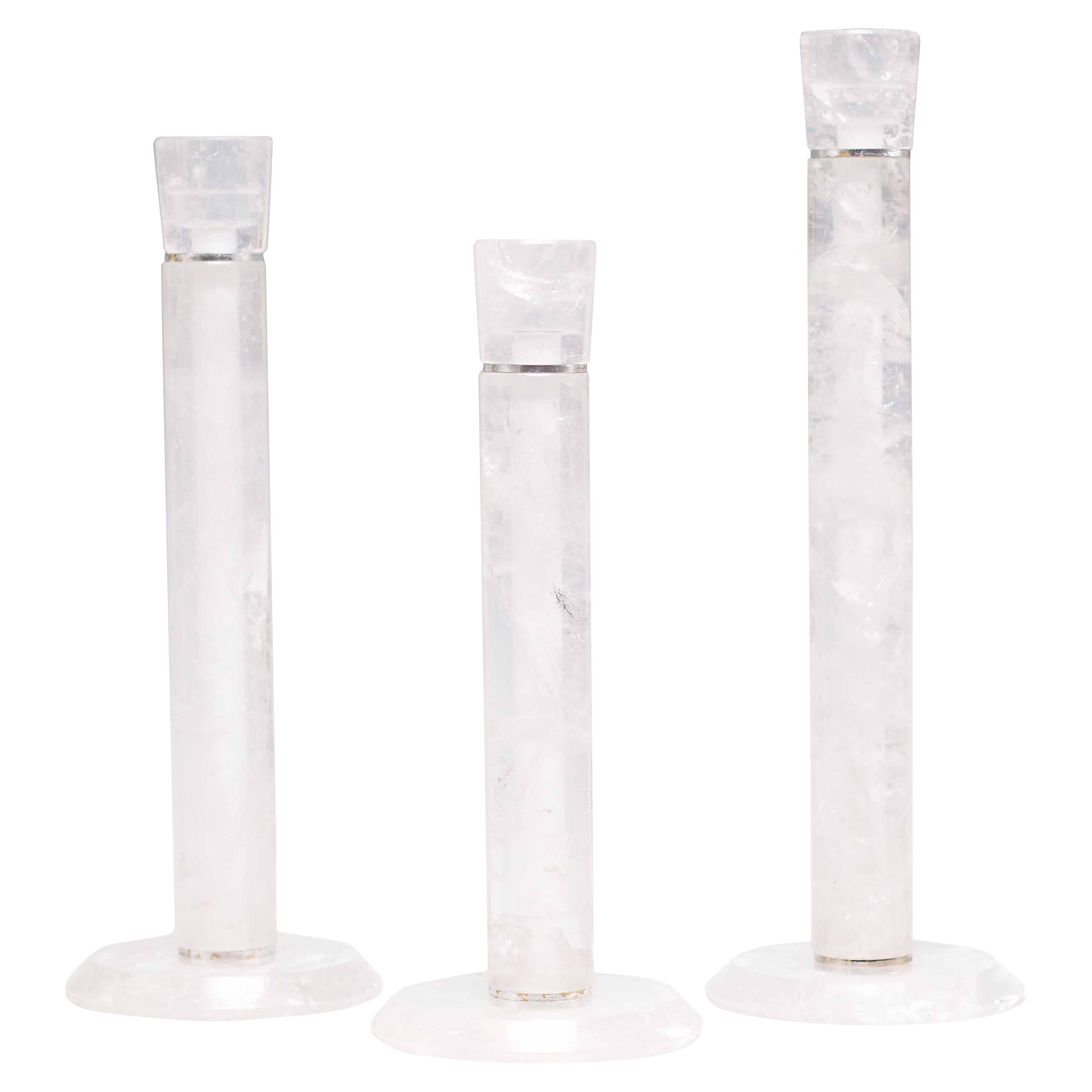 Group of Three Rock Crystal Candlesticks