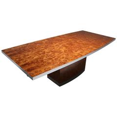 Jean Claude Mahey Maple Burl Dining Table with Chrome Trim