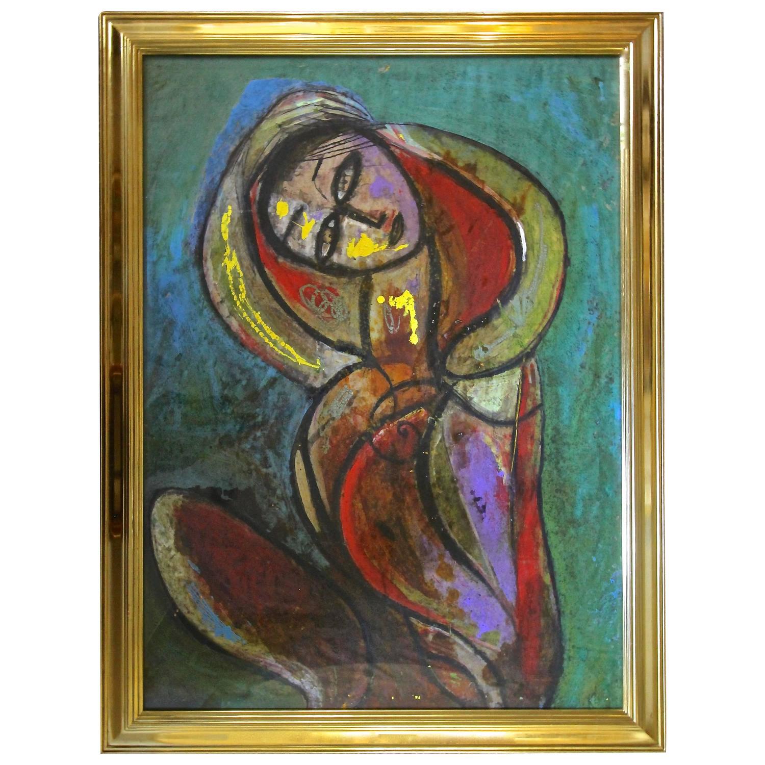 Large Jamali Female Abstract Oil Cork Painting For Sale at 1stdibs