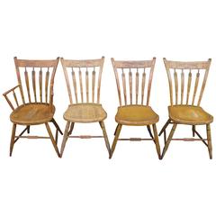  Set of Four 19th Century Mustard Original Painted Arrow Back Chairs