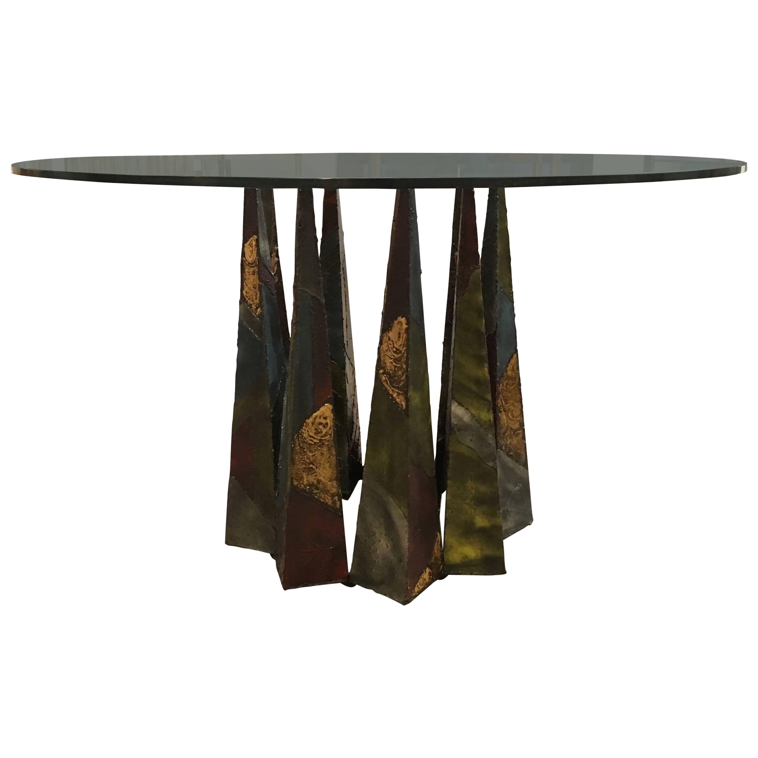 Mid-Century Modern Paul Evans Dining Table Glass and Welded Steel USA 1960's