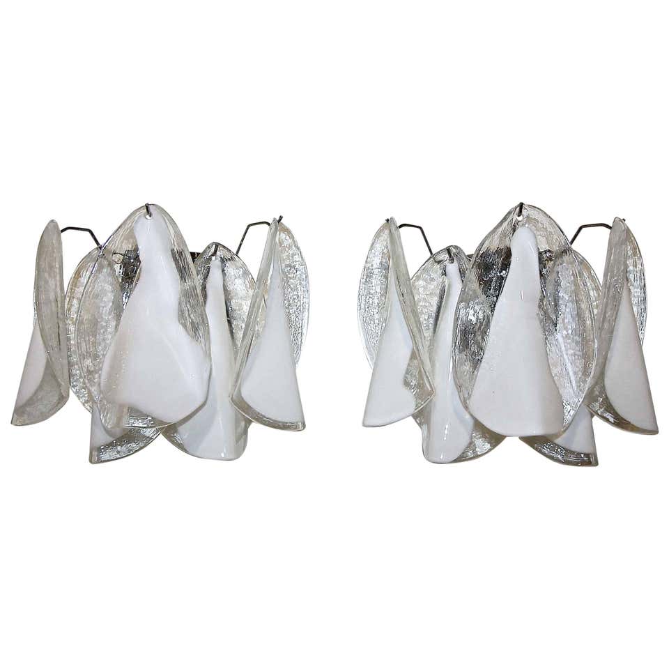 Mazzega Murano Clear and White Petal Chandelier at 1stDibs